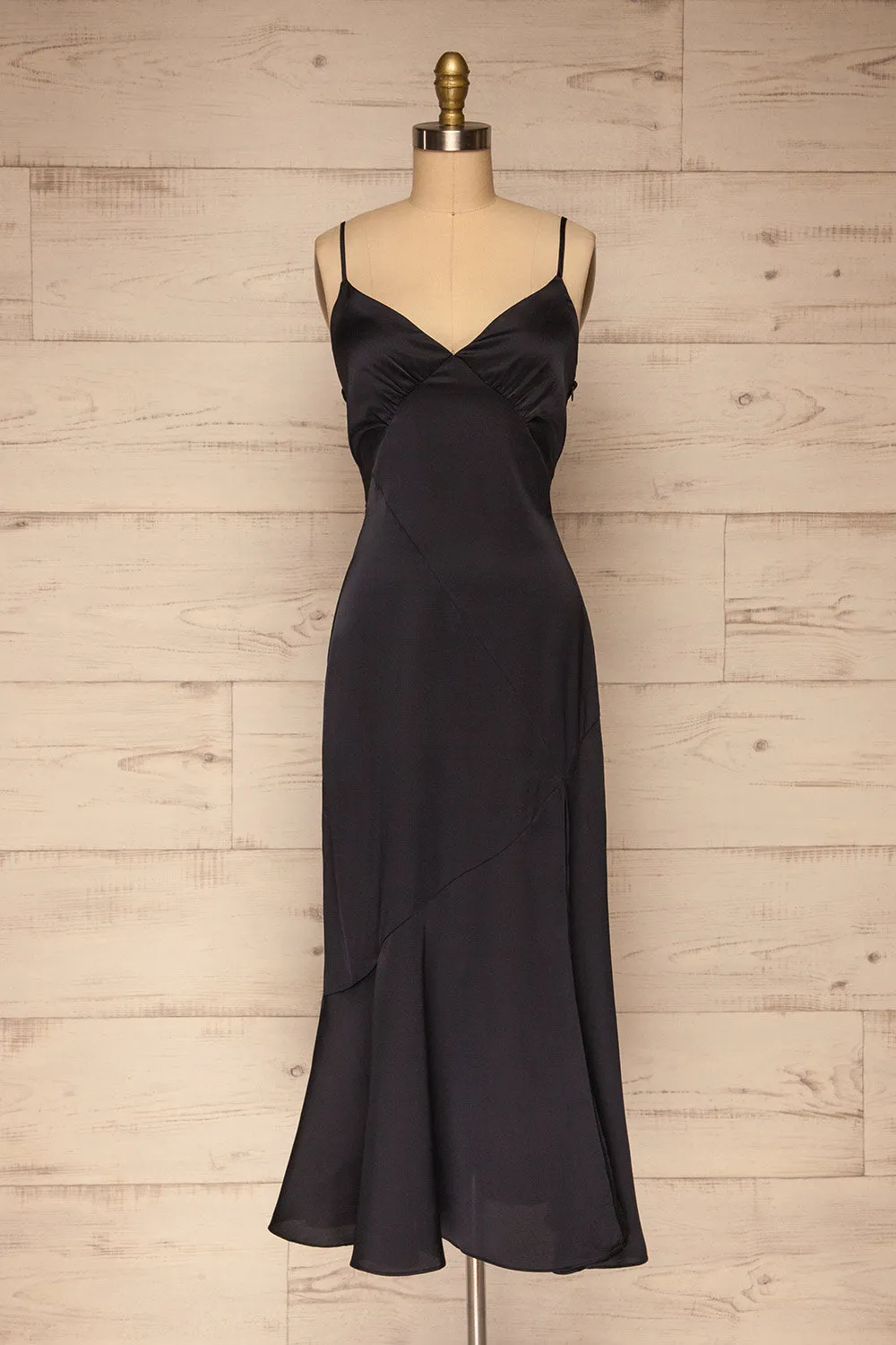 Athy Navy | Satin Midi Dress