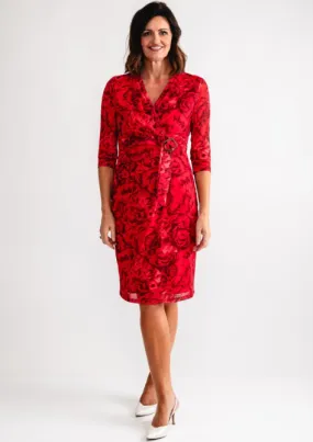 AVALON<BR>
Rose Print Wrap Dress<BR>
Coral<BR>