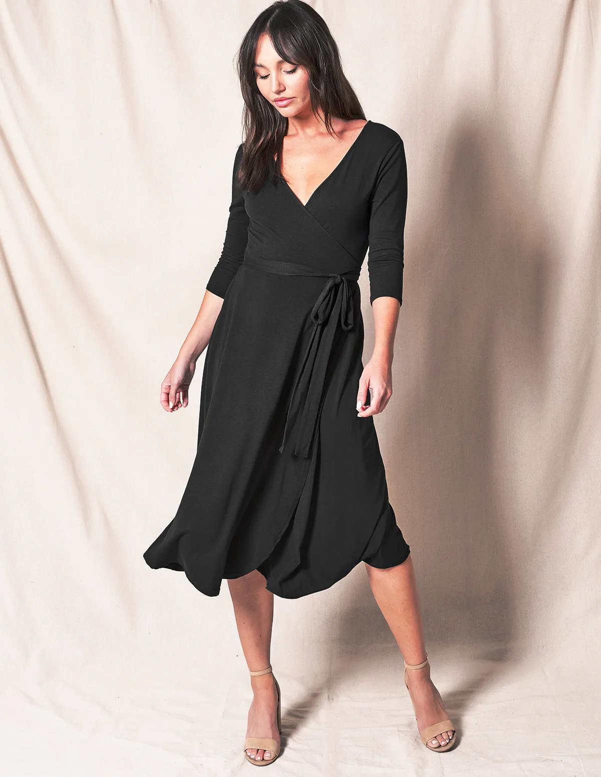 Bamboo / Organic Cotton Wrap Dress - Black- Medium, Large and XL Only