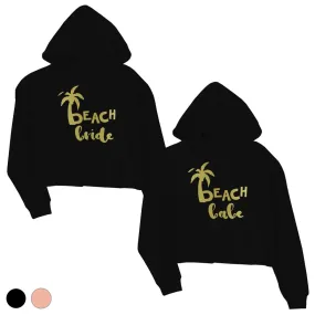 Beach Bride Babe Palm Tree-GOLD Womens Crop Hoodie Brilliant Fun