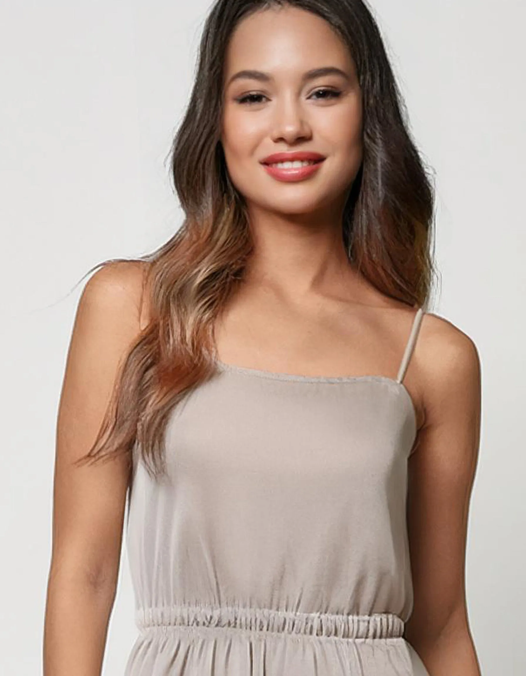 Beige Casual Slip Midi Dress