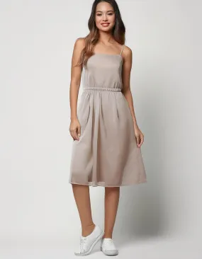 Beige Casual Slip Midi Dress