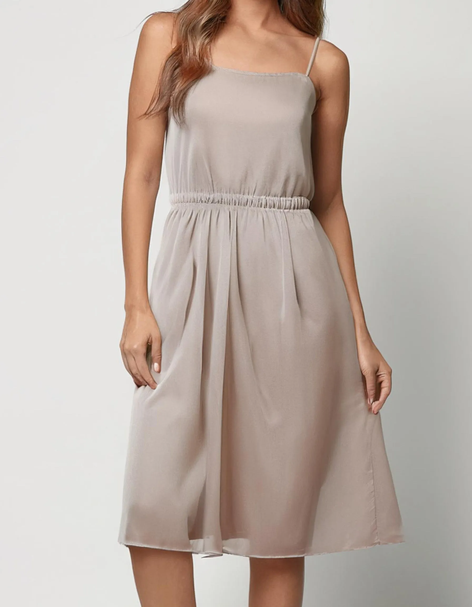 Beige Casual Slip Midi Dress