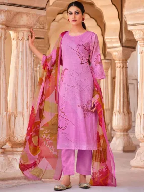 Belliza Cotton Linen Lilac Unstitched Women Suit Material