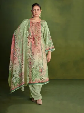 Belliza Green Cotton Pakistani Print Unstitched Women Suit Material