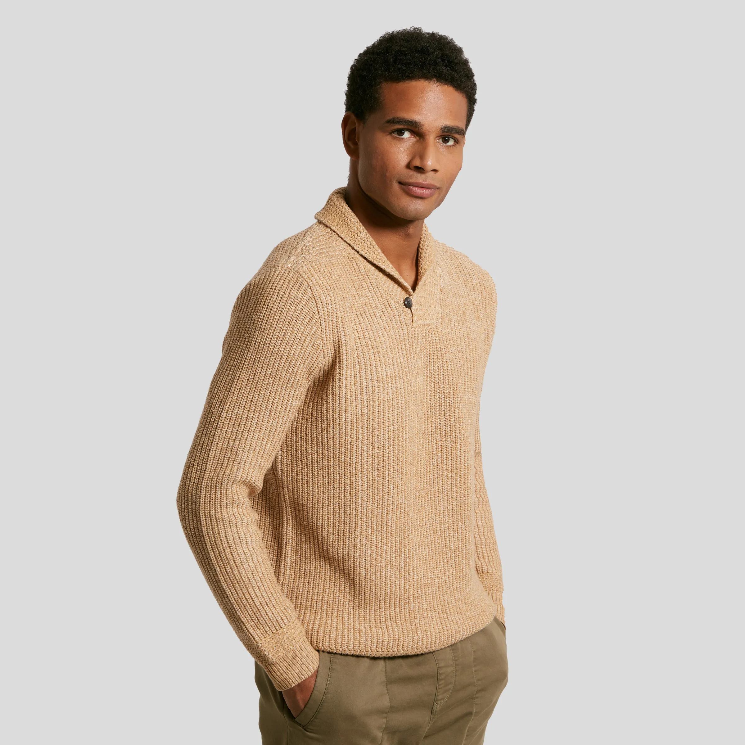 Belmont Plaited Shawl Pullover - Caramel