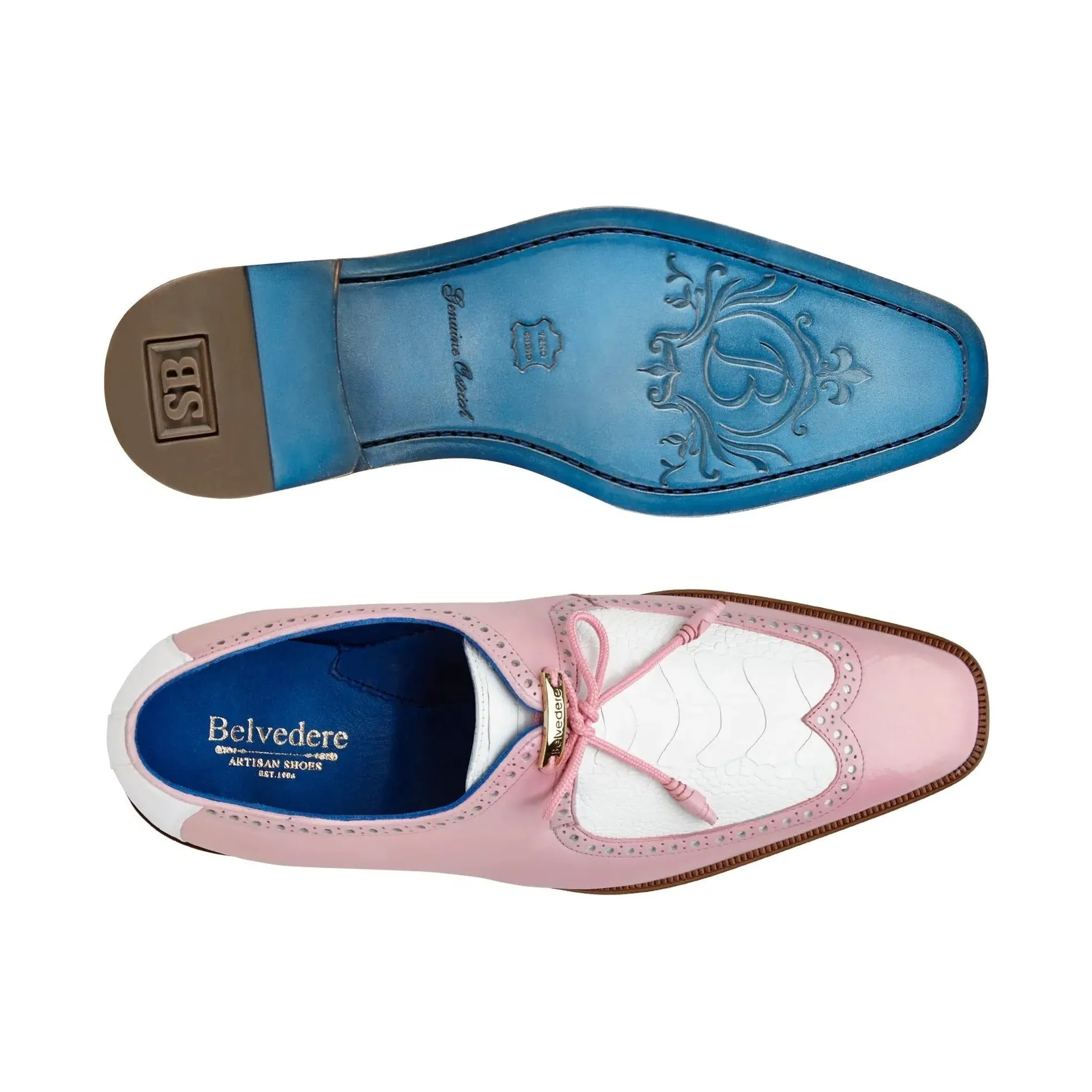 Belvedere Etore in Pink / White Ostrich Leg & Leather Oxfords