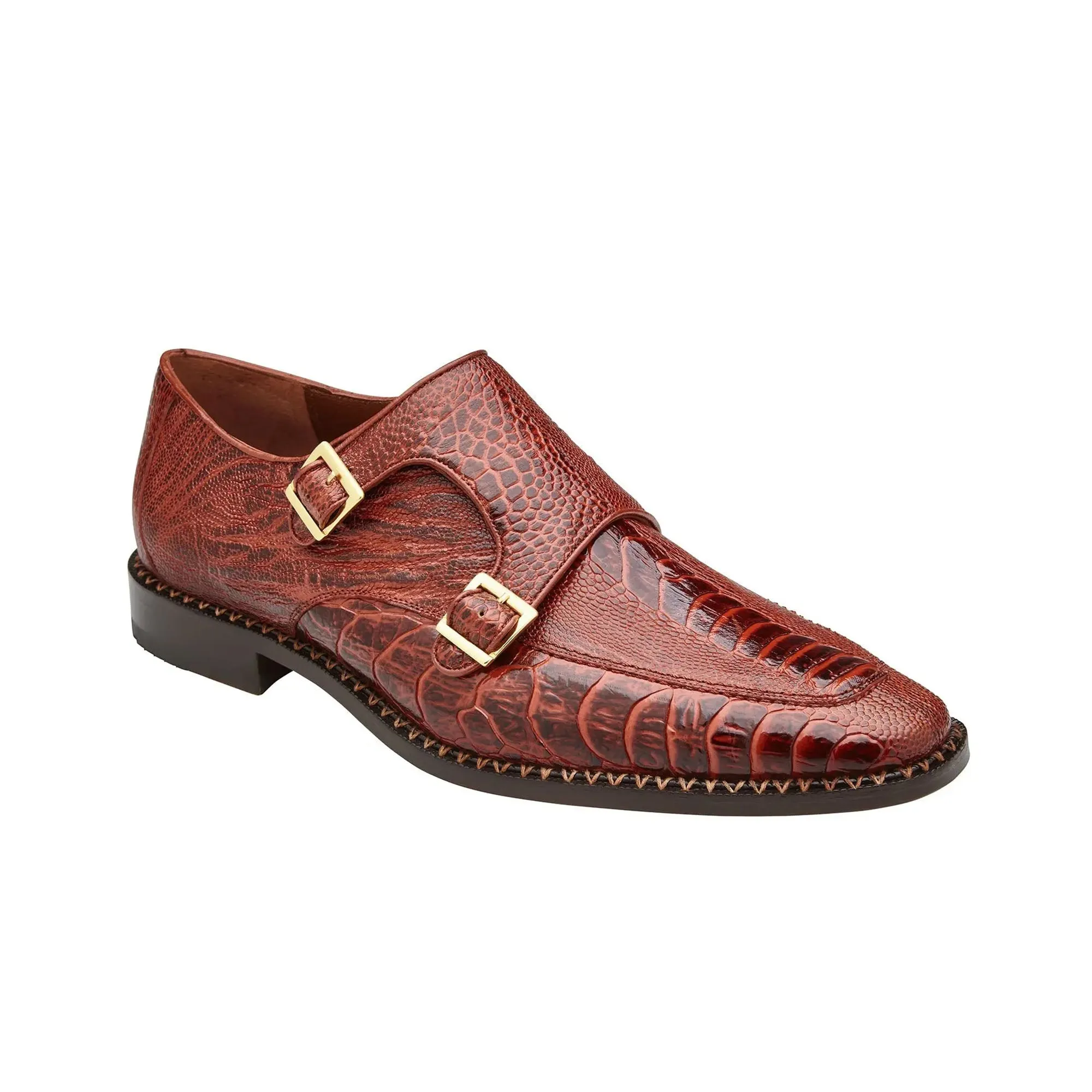 Belvedere Valiente in Antique Rust Ostrich Leg Monkstraps