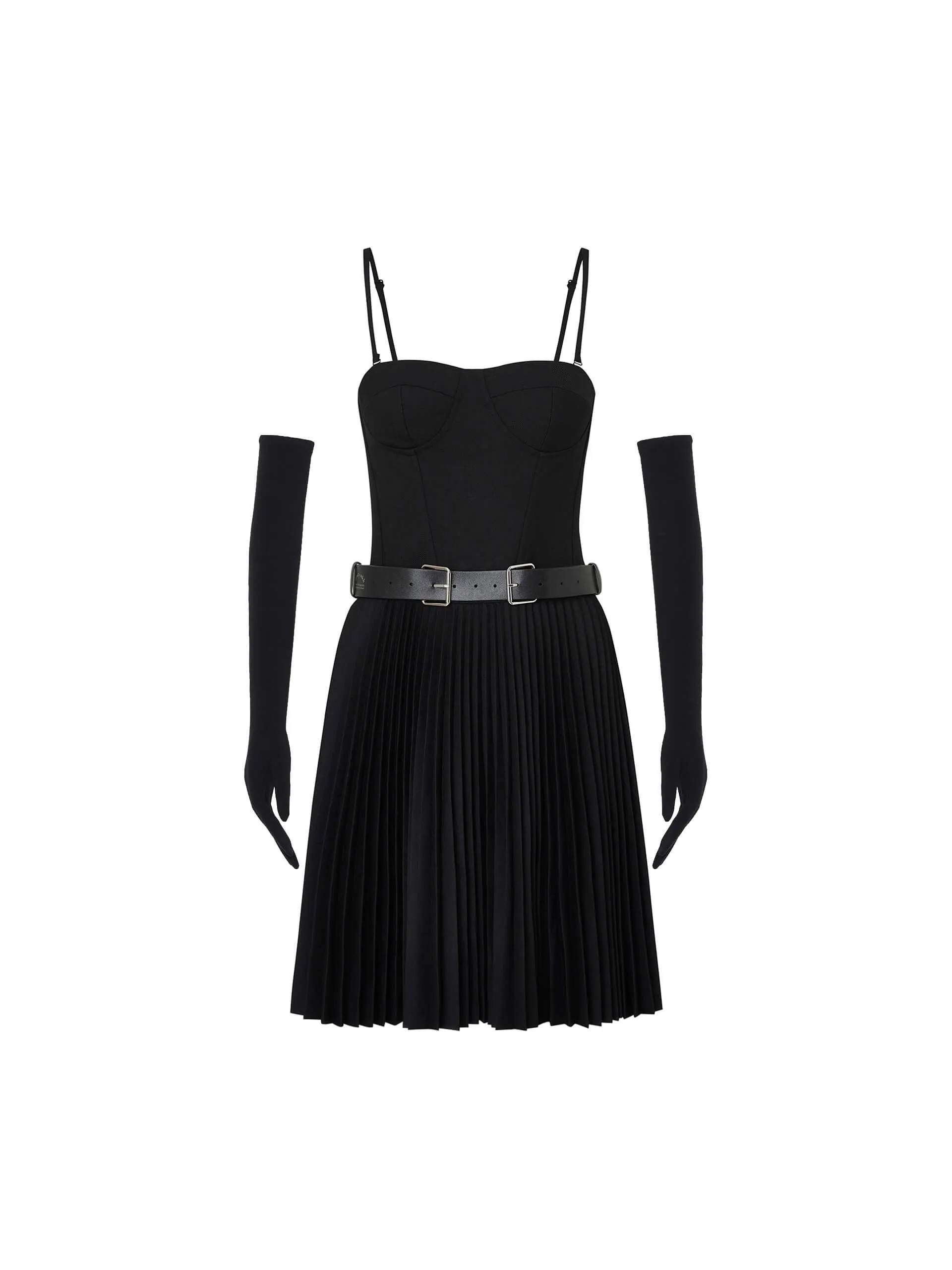 Black Corset Pleated Spaghetti Dress