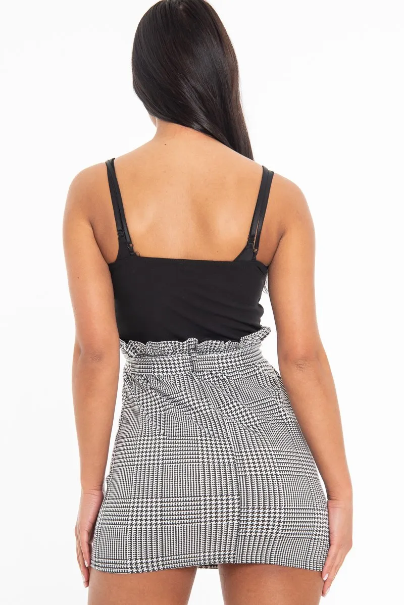 Black Houndstooth Belted Paper Bag Waist Dress - Marnie