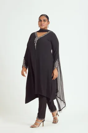 BLACK SATIN KURTA AND TROUSER SET