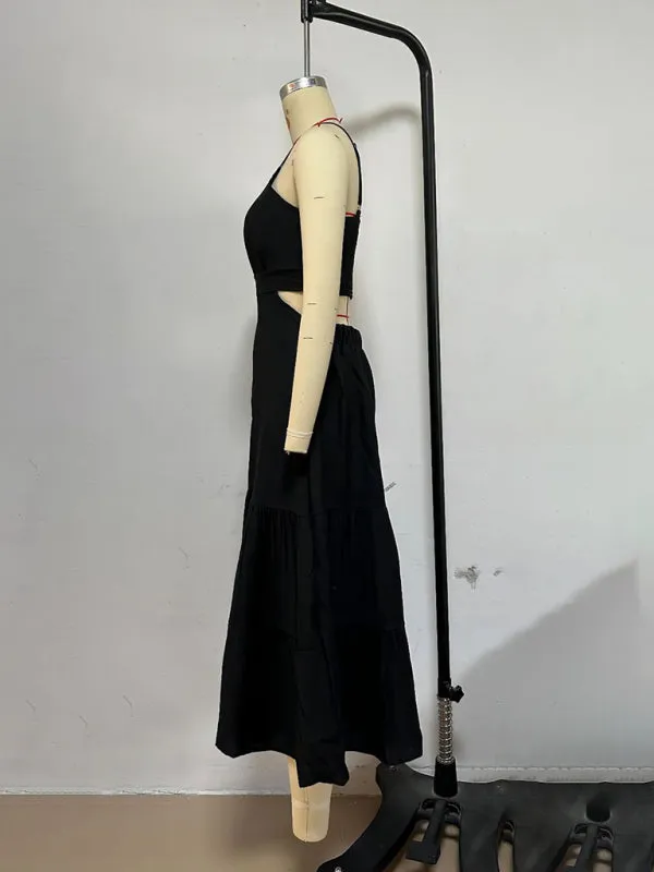 Black Tiered Maxi Dress with Sweetheart Neckline for Elegant Looks