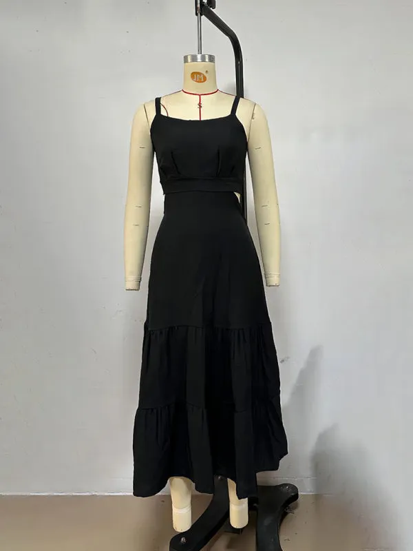 Black Tiered Maxi Dress with Sweetheart Neckline for Elegant Looks