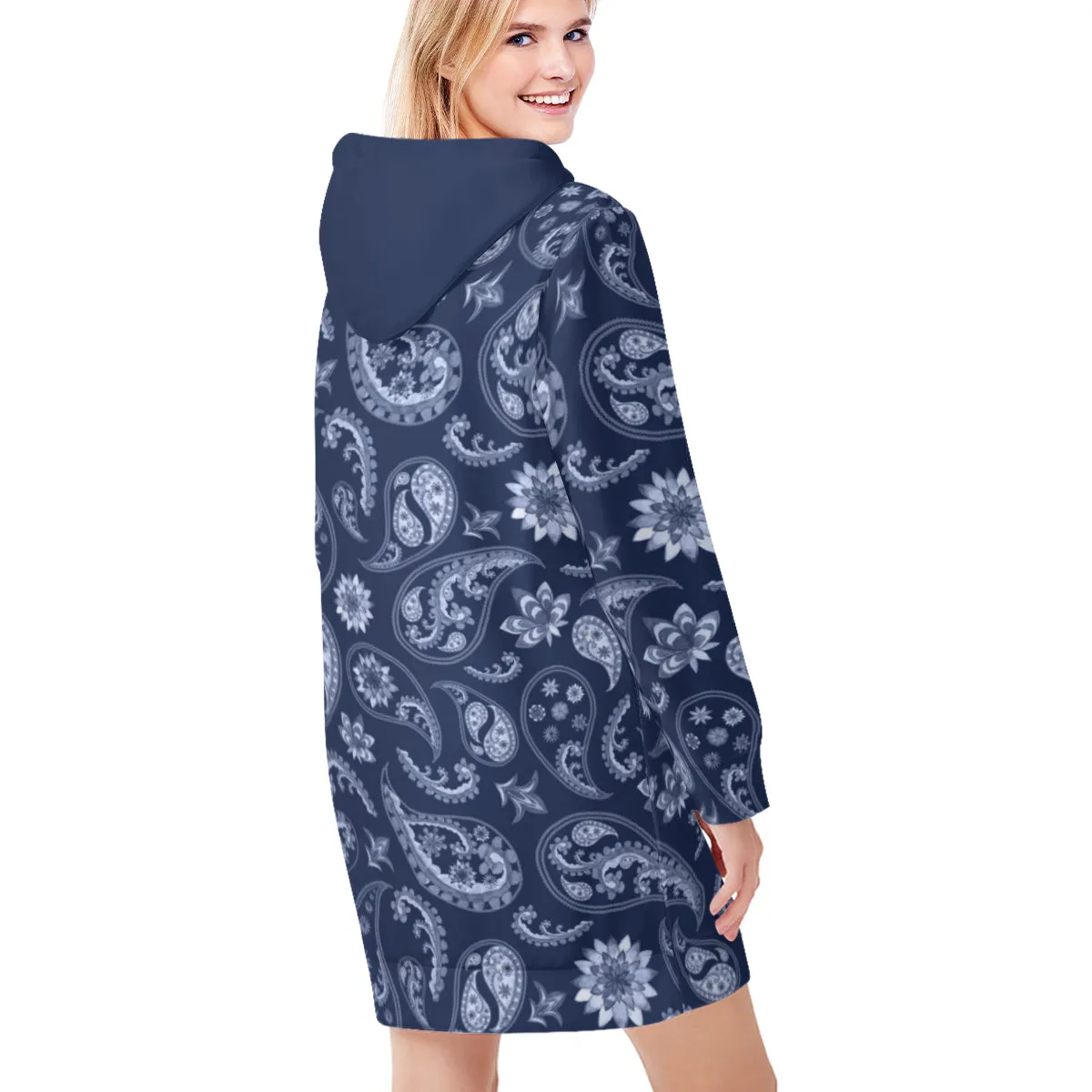 Blue & White Paisley Hoodie Sweat Dress