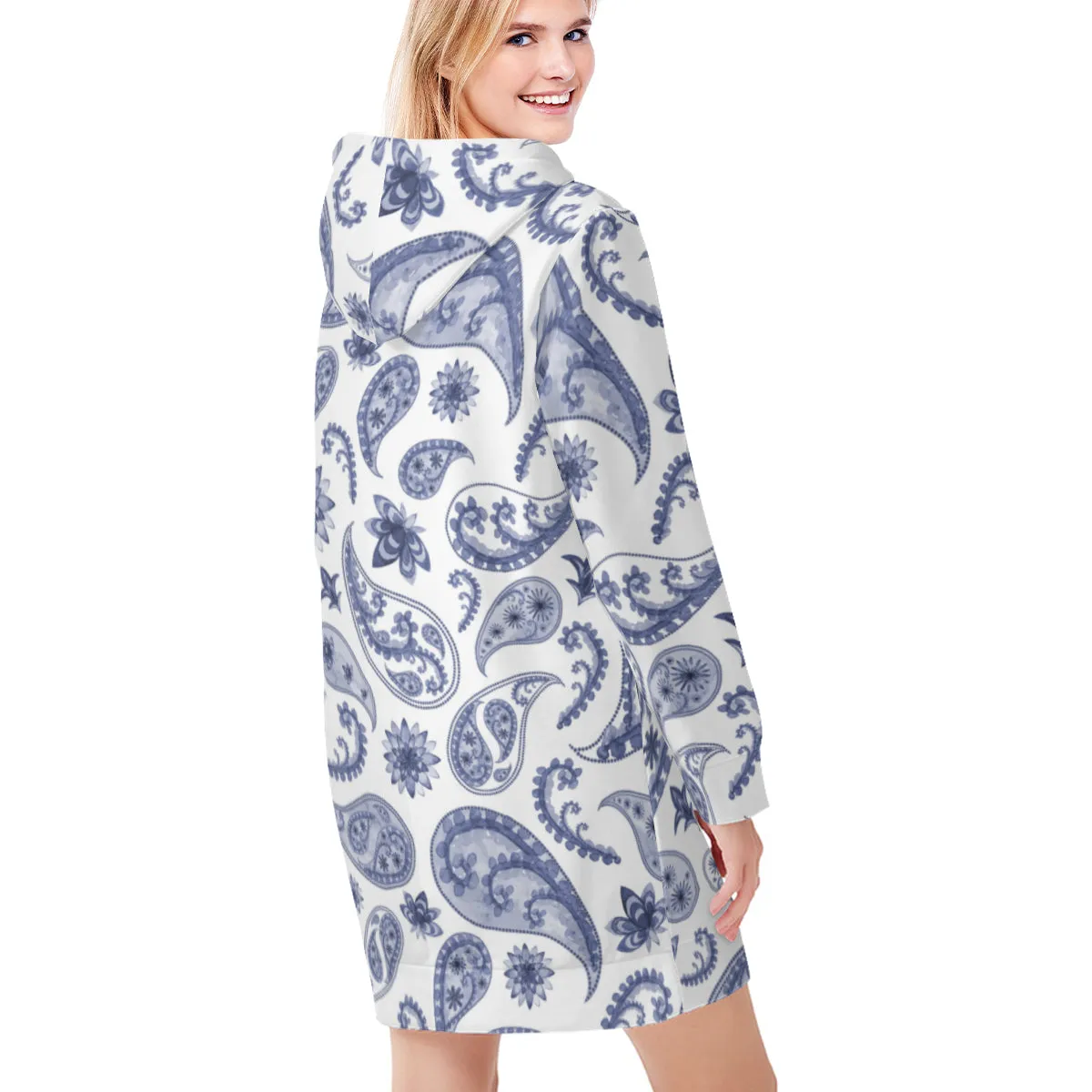 Blue Paisely Hoodie Sweat Dress