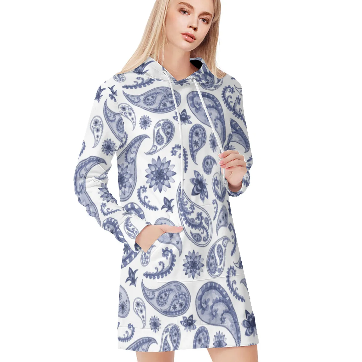 Blue Paisely Hoodie Sweat Dress