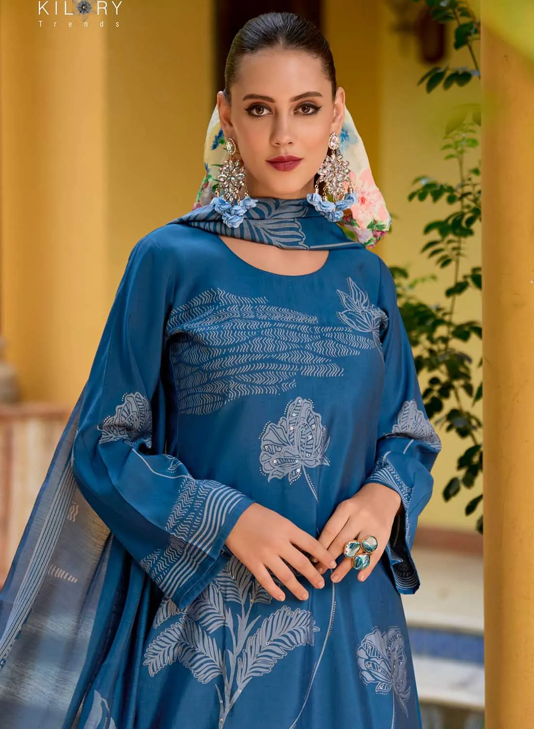 Blue Party Wear Muslin Unstitched Suit Material for Women