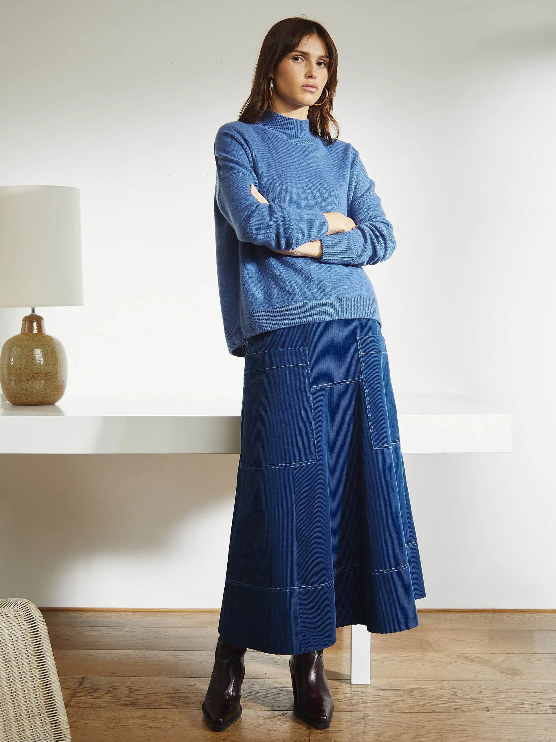 Blue Simone corduroy maxi skirt