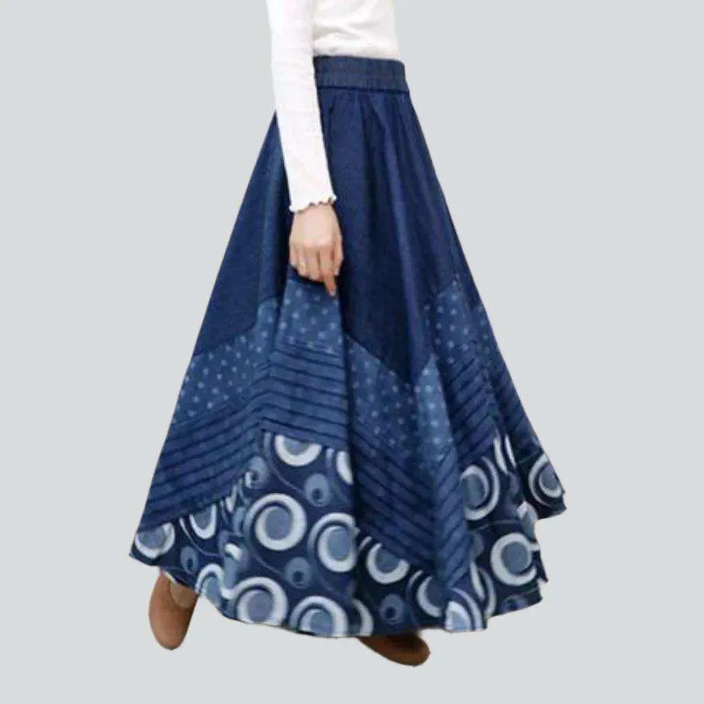 Bohemian dark long denim skirt