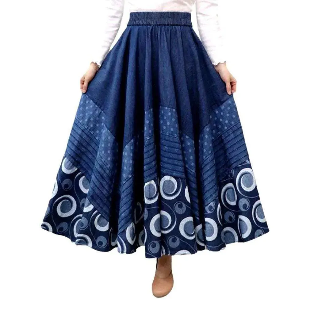 Bohemian dark long denim skirt