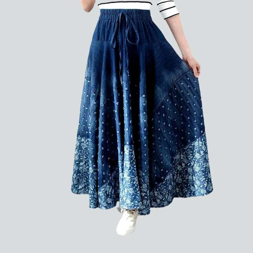 Bohemian embroidery denim skirt