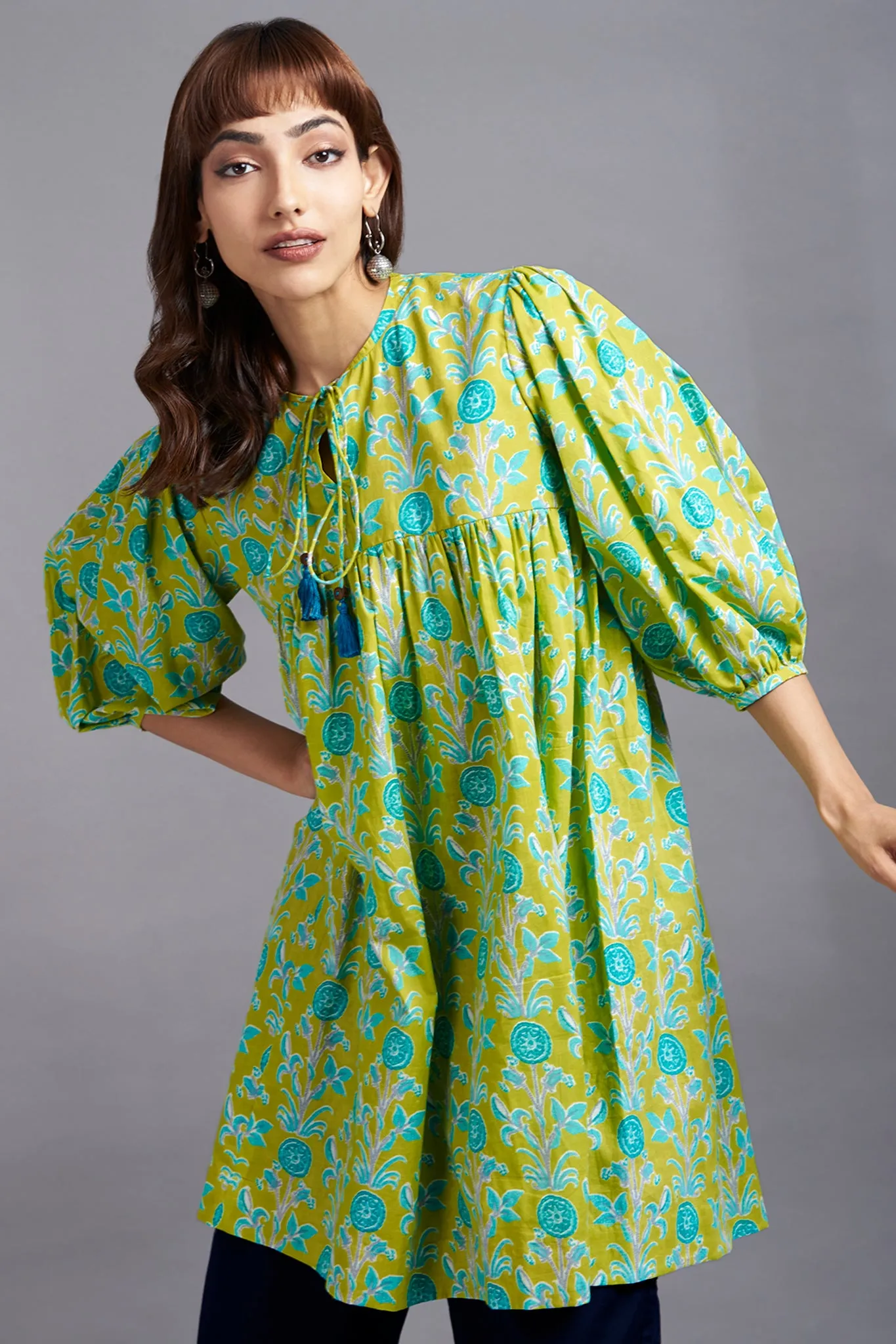 boho loose sleeve top - refreshing lime & enchanting botanics