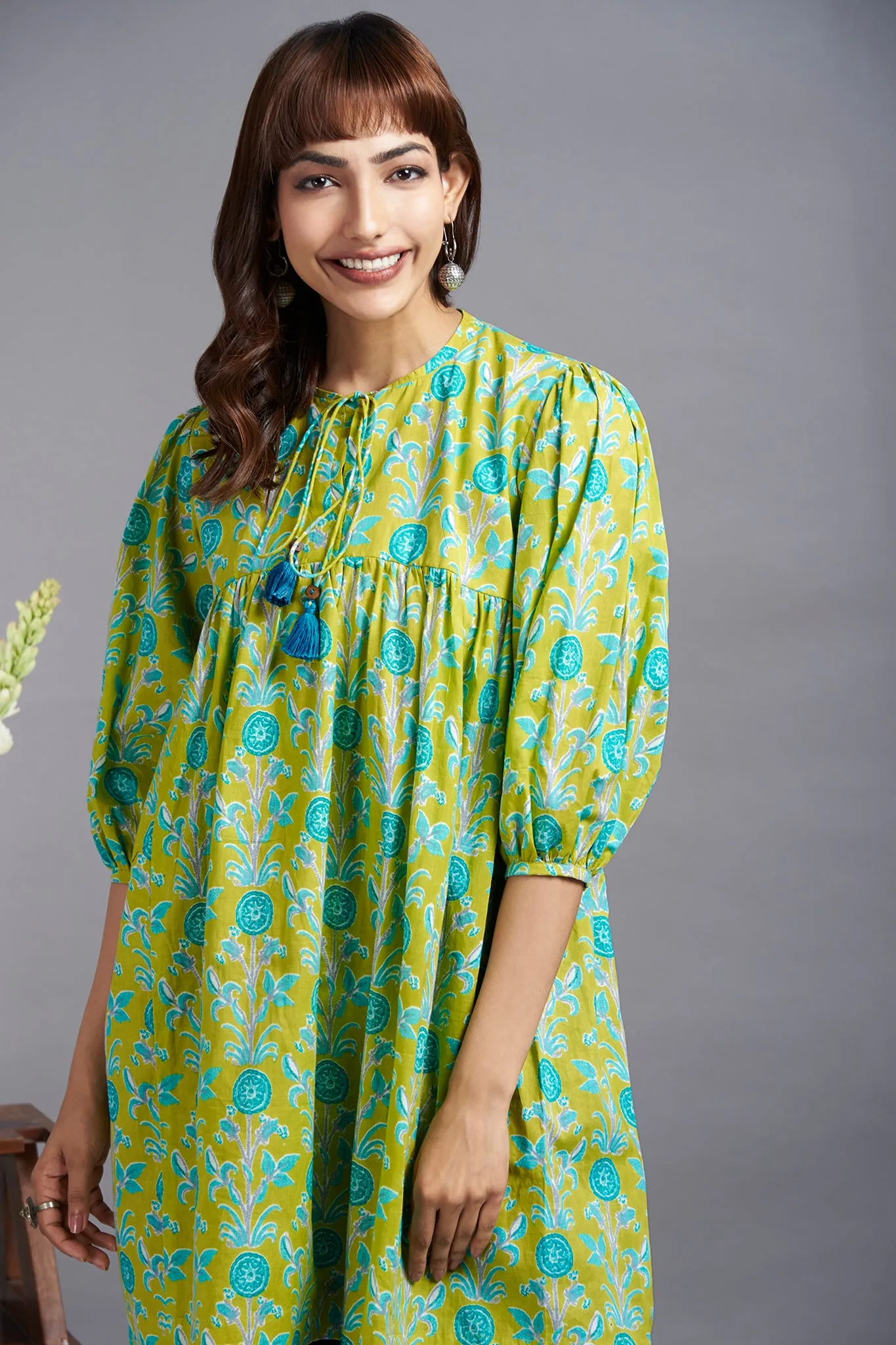 boho loose sleeve top - refreshing lime & enchanting botanics