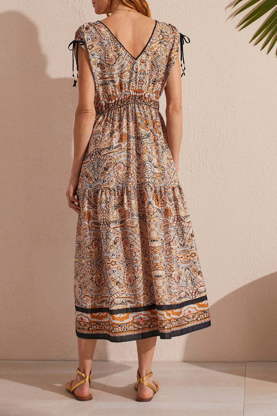 Border Print Maxi Dress With Shoulder Ties