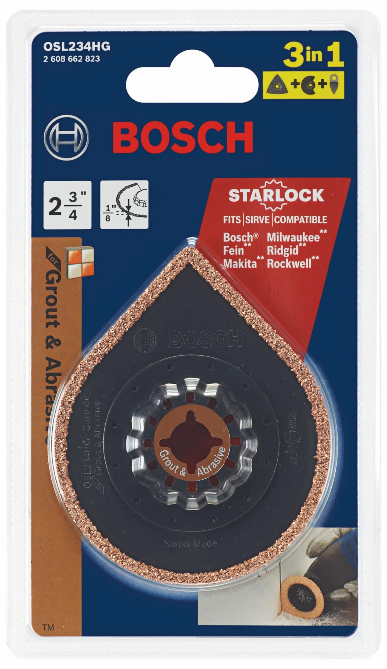 BOSCH OSL234HG 2-3/4 In. Starlock® Oscillating Multi Tool Hybrid Grout Blade