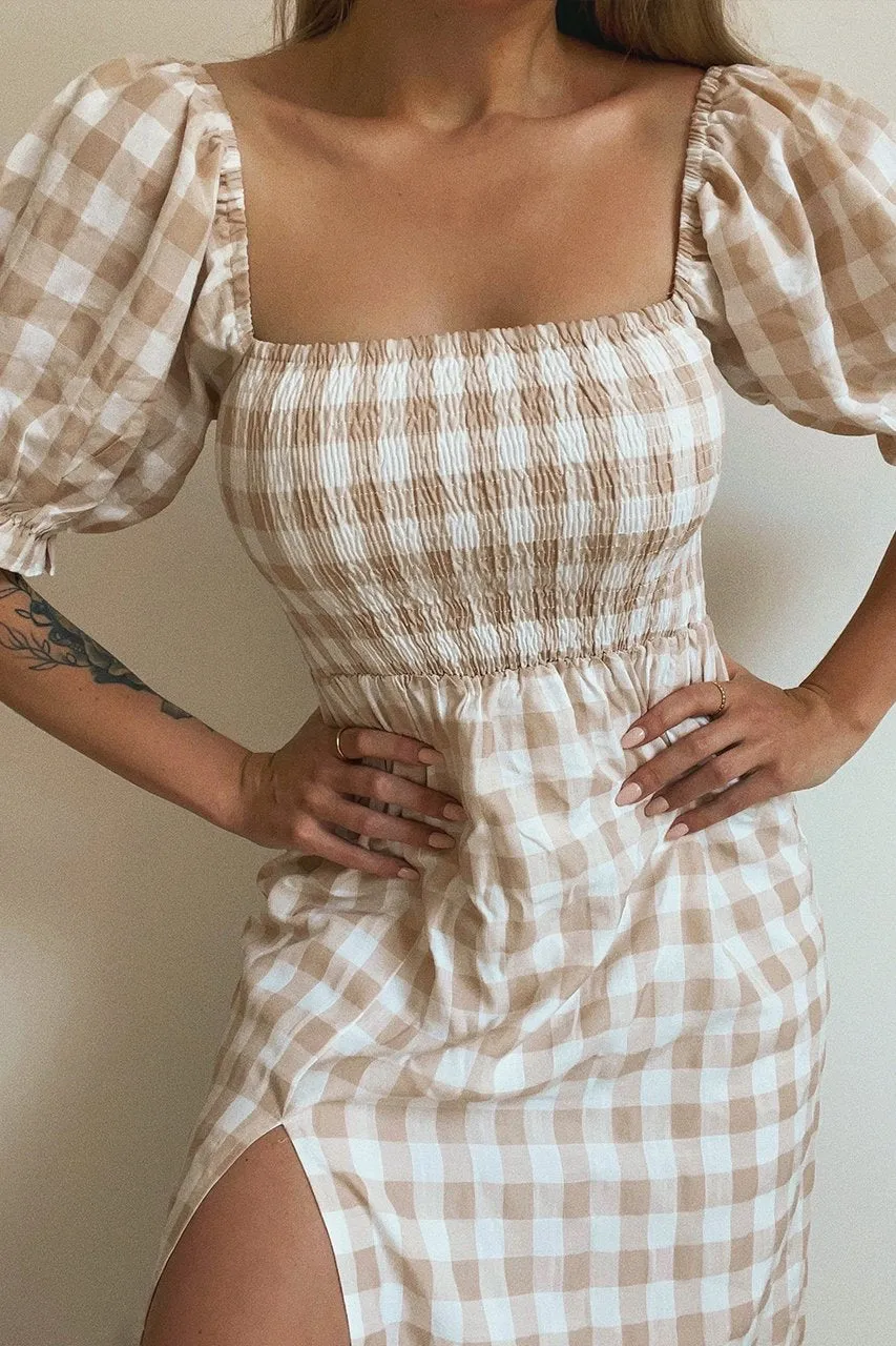 Brynne sand check midi dress