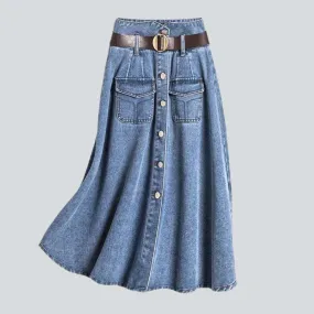 Buttons down long denim skirt