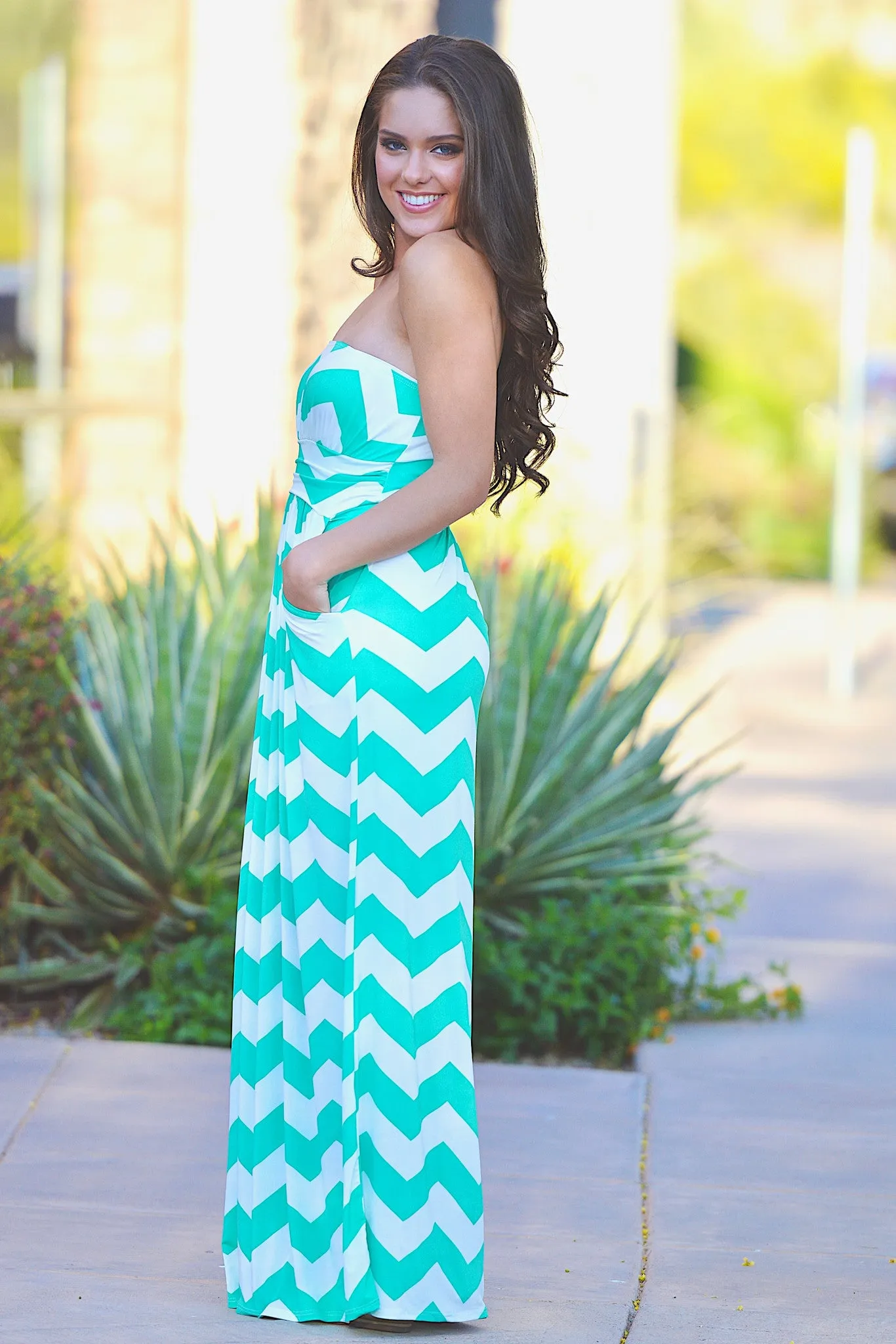 Candy Shop Maxi Dress - Jade Chevron