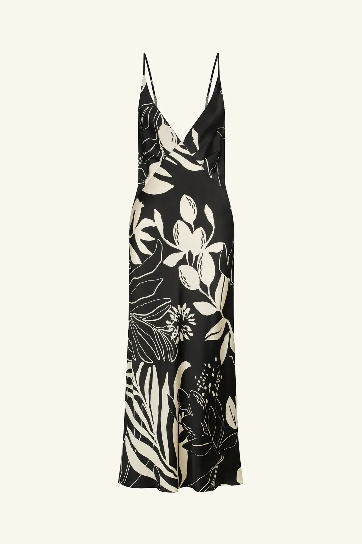 CAPRI SILK PLUNGED SLIP MIDI DRESS