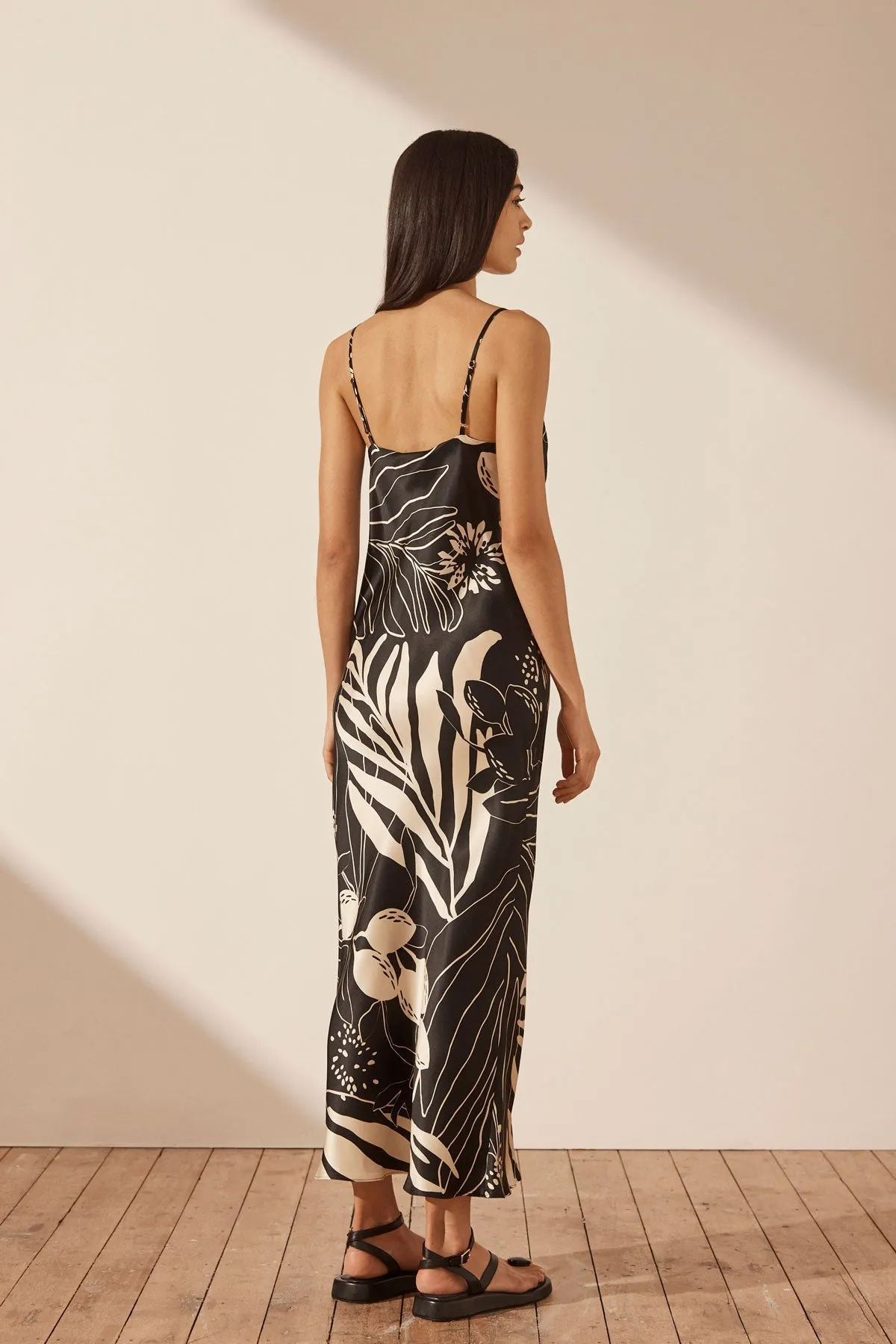 CAPRI SILK PLUNGED SLIP MIDI DRESS