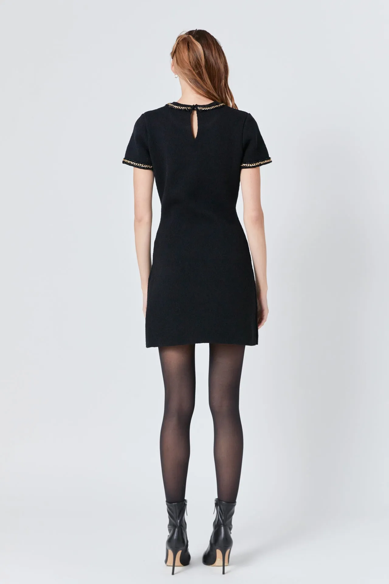 Chain Trimmed Short Sleeve Sweater Dress