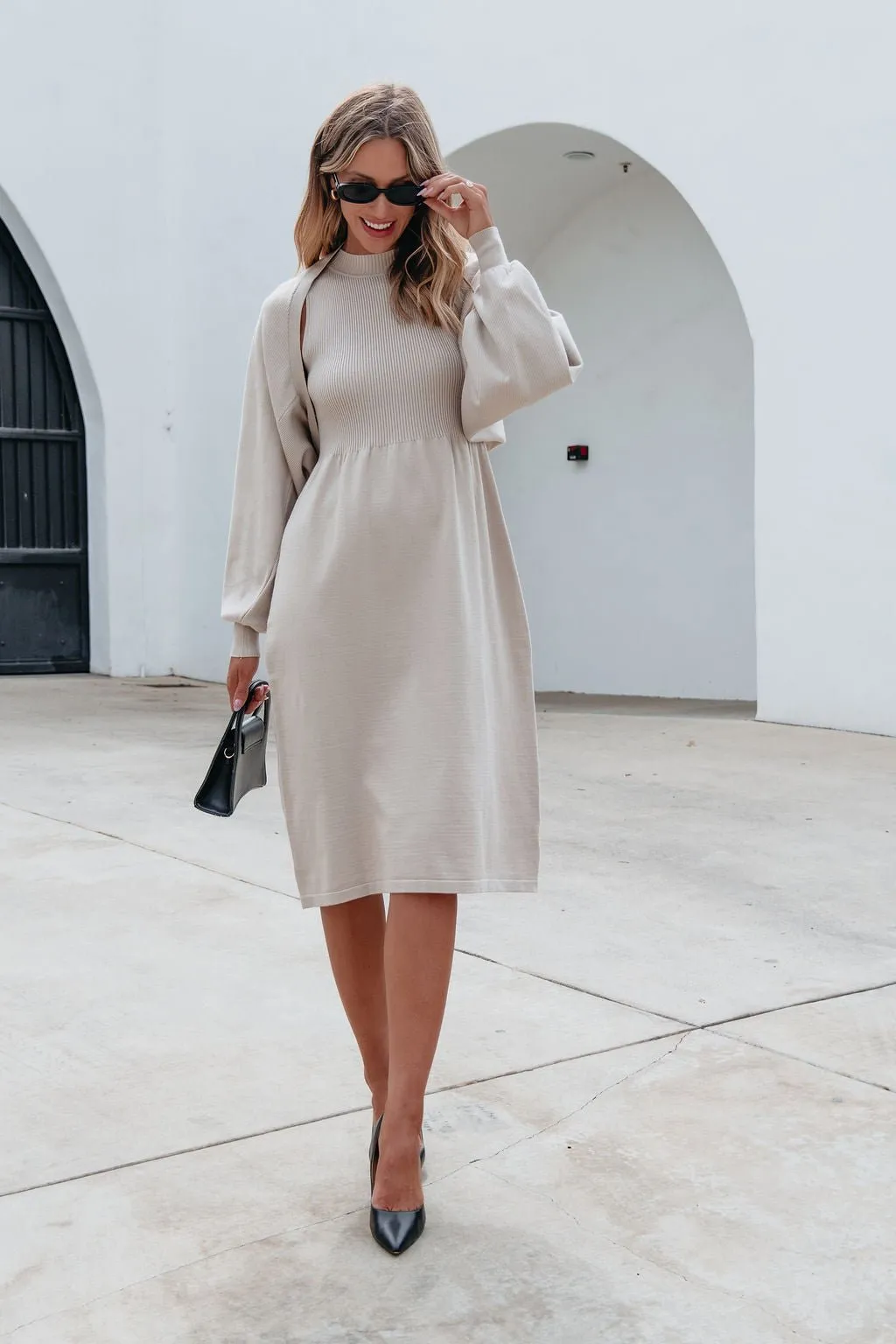 Champagne Sweater Dress & Cardigan Set - FINAL SALE