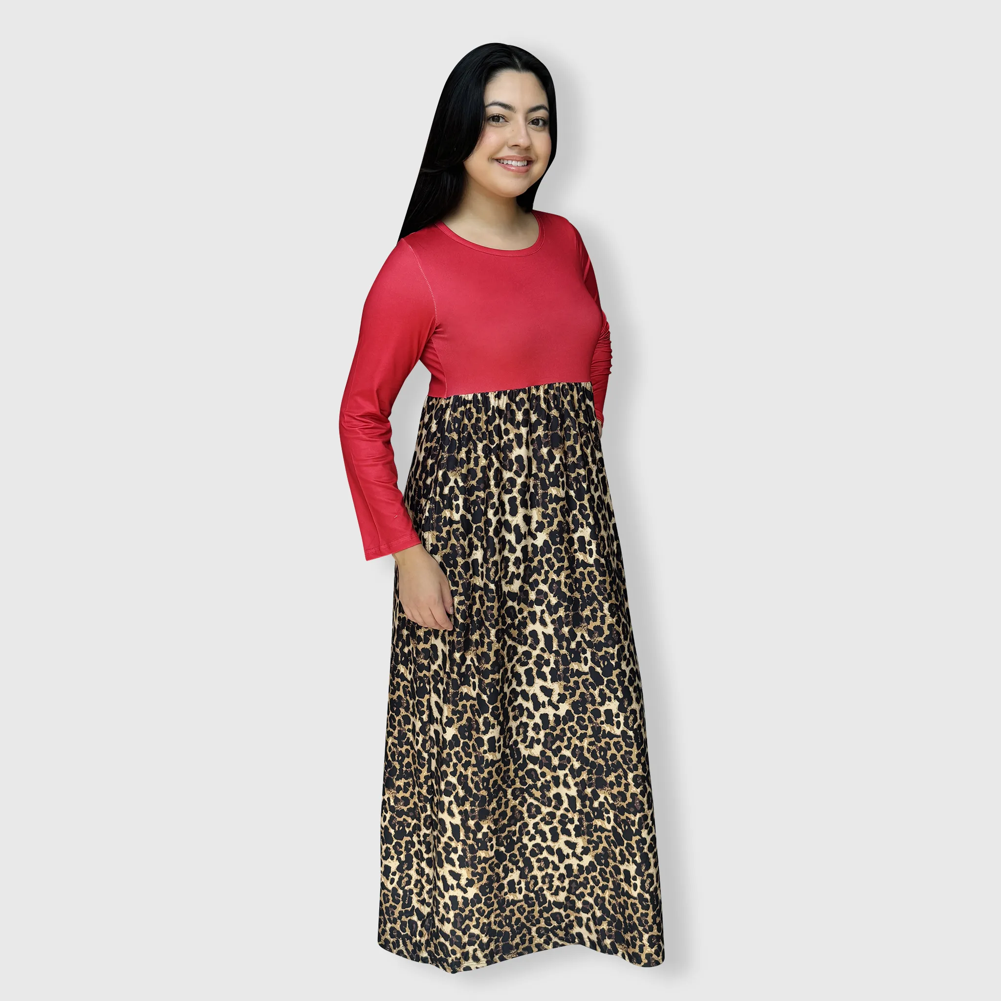 Cheetah Red Long Sleeve Maxi Dress Women