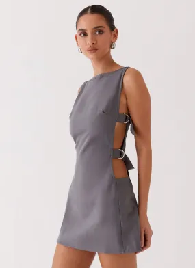 Cherish You Buckle Mini Dress - Charcoal