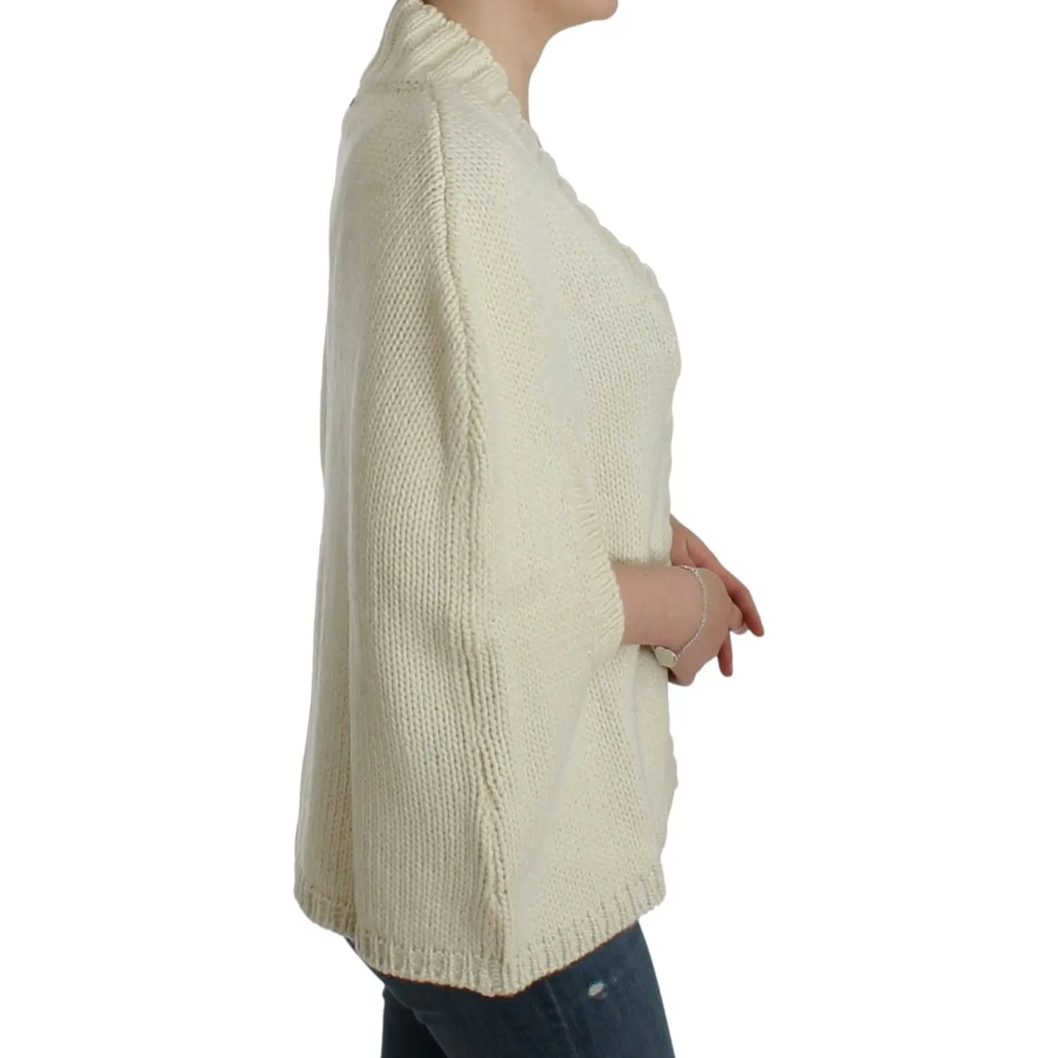 Costume National Elegant White Knitted Cape-Cardigan Hybrid