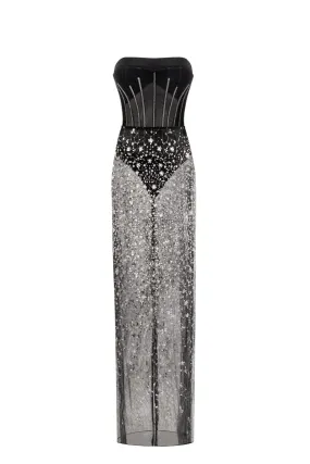 Crystal-covered fabulous black maxi dress