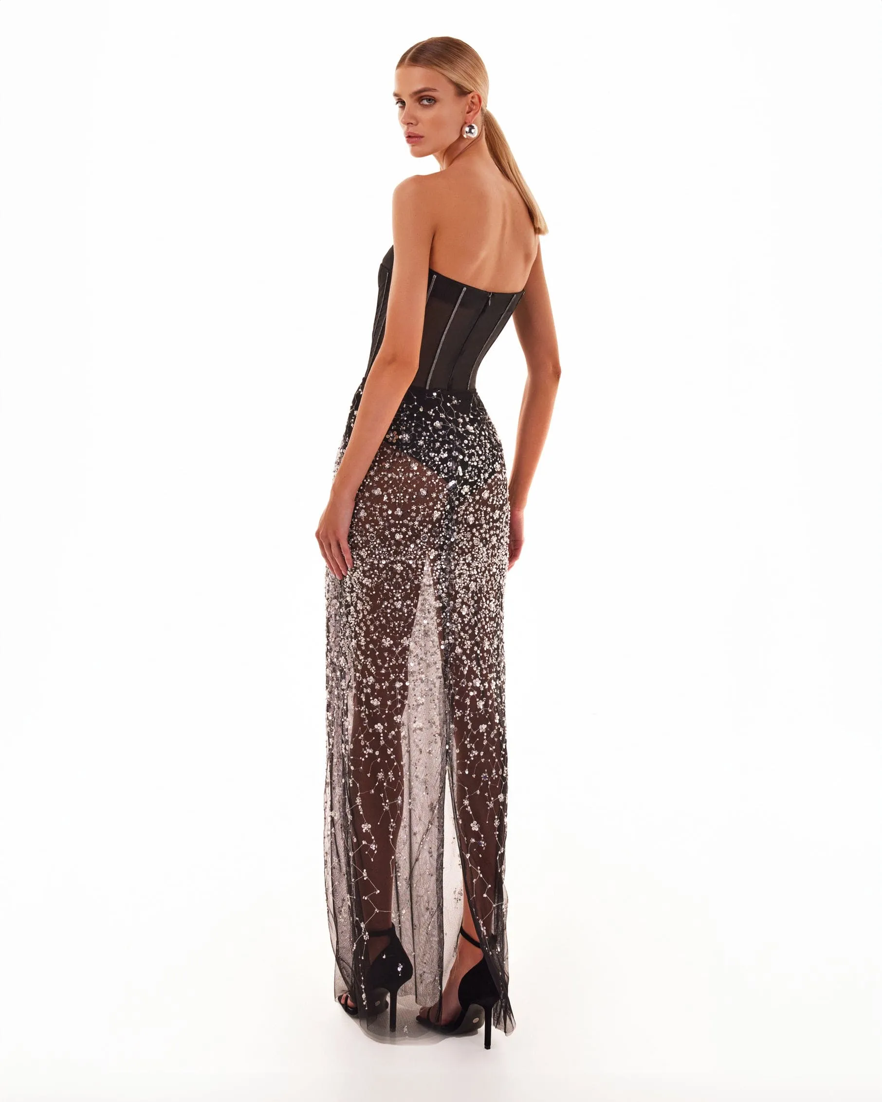 Crystal-covered fabulous black maxi dress