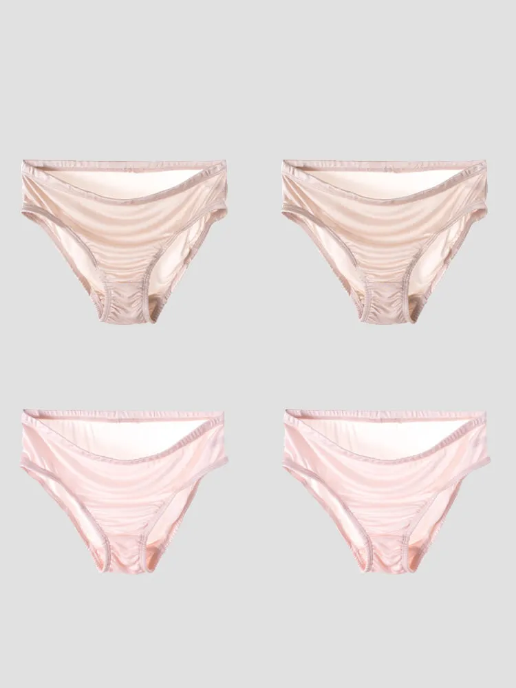 Culotte Tricotée en Soie de Mûrier de Couleur Unie 4Pcs (Soutien-Gorge NON Inclus)