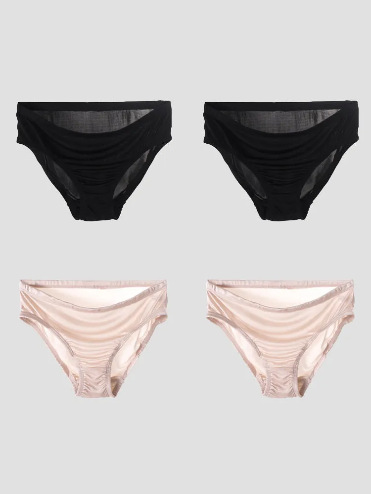 Culotte Tricotée en Soie de Mûrier de Couleur Unie 4Pcs (Soutien-Gorge NON Inclus)