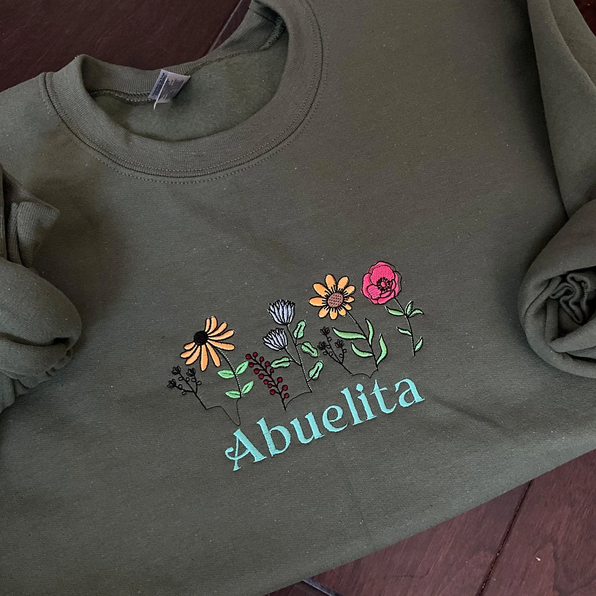 Custom Embroidery Simple Name and Beautiful Floral Vintage Sweatshirt or Hoodie , ES027