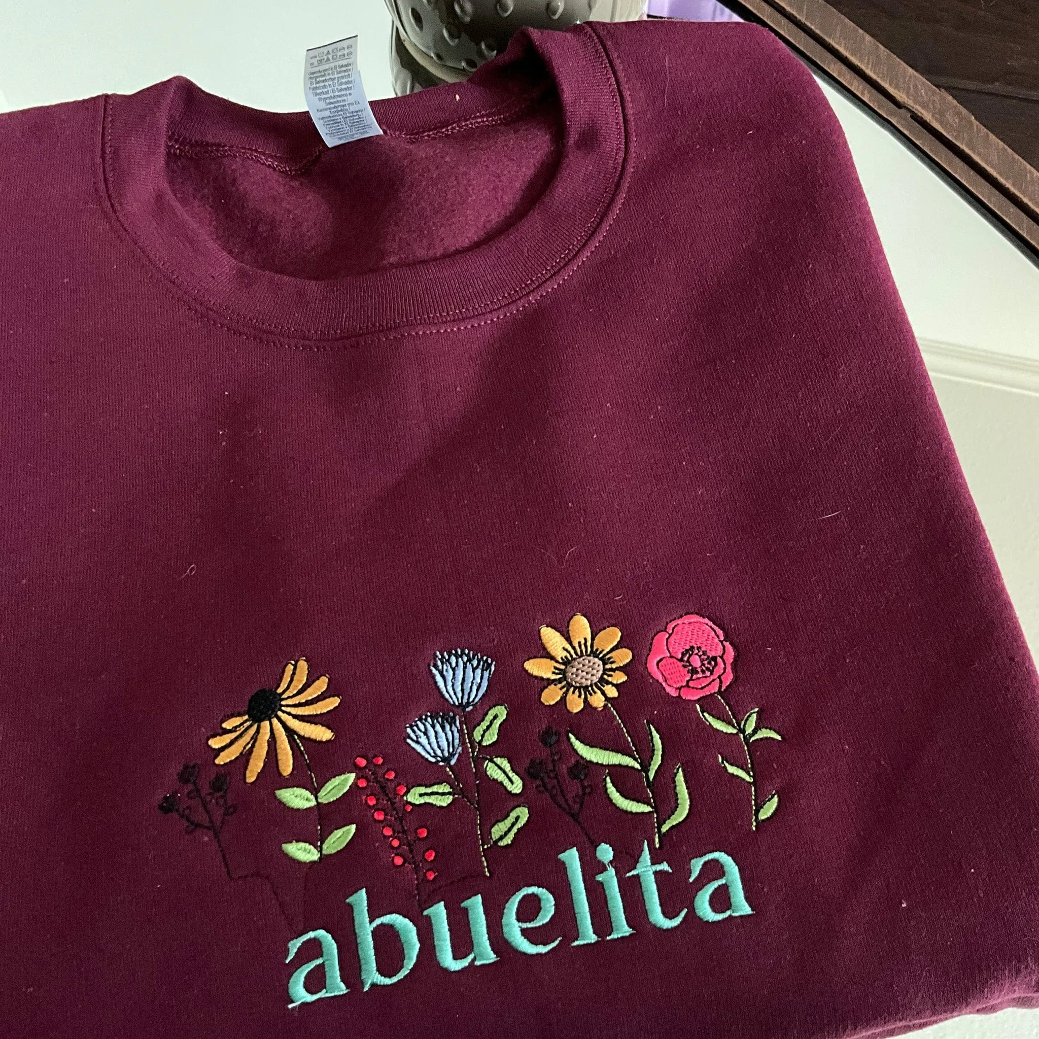 Custom Embroidery Simple Name and Beautiful Floral Vintage Sweatshirt or Hoodie , ES027