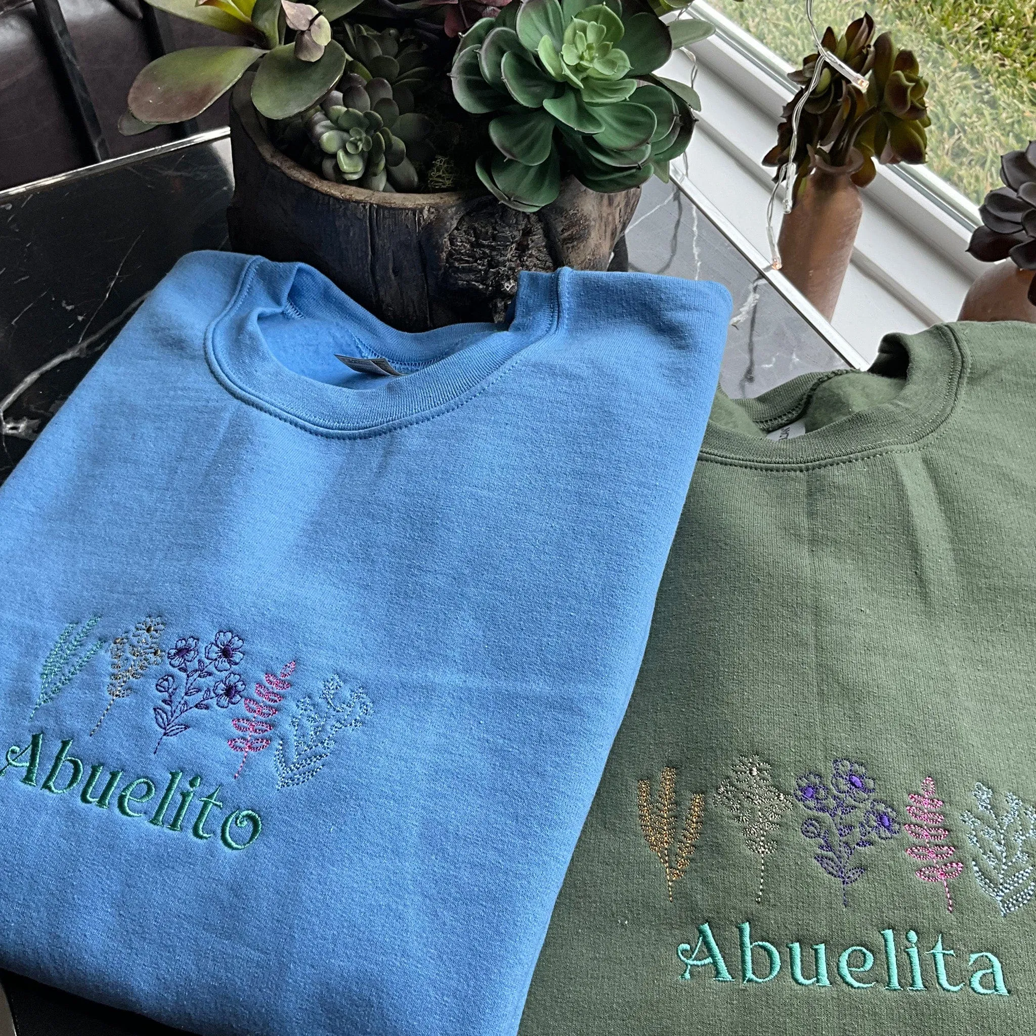 Custom Simple Name and Beautiful Floral Embroidery Vintage Sweatshirt, ES026