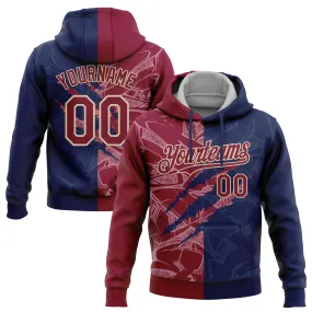 Custom Stitched Graffiti Pattern Maroon Navy-City Cream 3D Scratch Sports Pullover Sweatshirt Hoodie