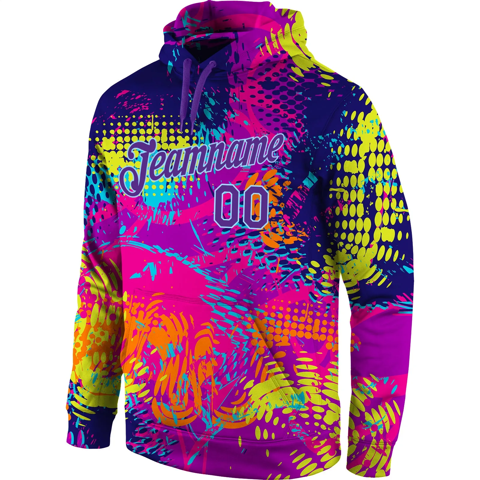 Custom Stitched Graffiti Pattern Purple-Light Blue 3D Sports Pullover Sweatshirt Hoodie