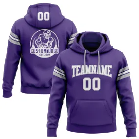 Custom Stitched Purple White-Gray Football Pullover Sweatshirt Hoodie