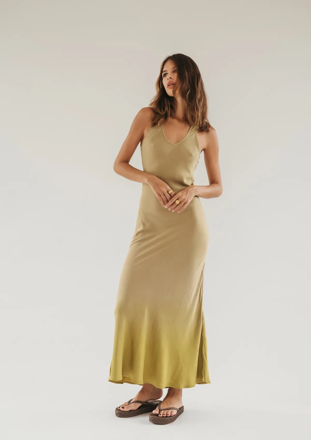 DELLA BIAS MAXI DRESS - CURRY/ OLIVE OIL